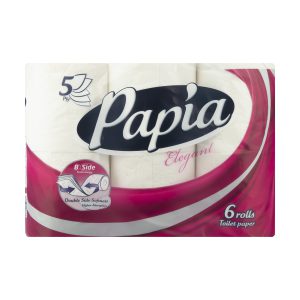 پک دستمال توالت 5 لایه نرم و خالص 6 رول پاپیا