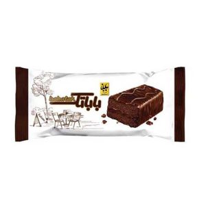 کیک دولایه اسفنجی کاکائویی با مغزی کرم و روکش کاکائو 70گرم باباتک