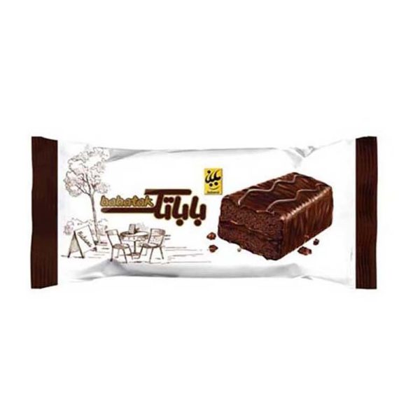 کیک دولایه اسفنجی کاکائویی با مغزی کرم و روکش کاکائو 70گرم باباتک