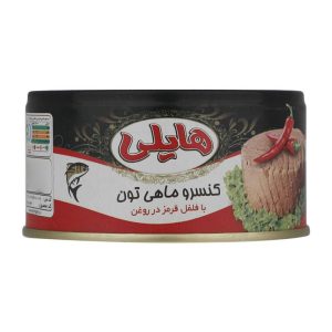کنسرو ماهی تن در روغن 180 گرمی ممتاز با طعم فلفل قرمز هایلی