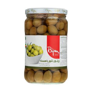 زیتون شور شیشه با هسته 650گ (معمولی) بیژن