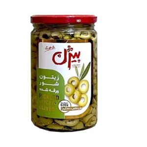 زیتون شور شیشه ورقه شده 620گ بیژن