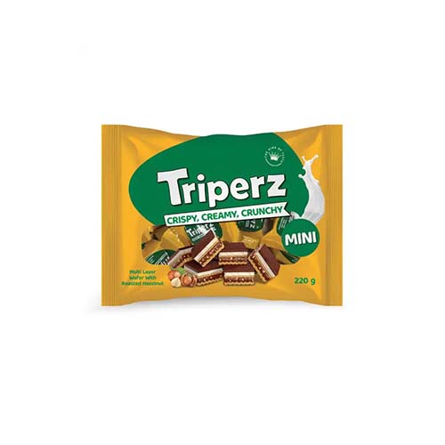 ویفر شیری فندقی با تکه فندق و روکش شکلات شیری 220 گ تریپرز ویفر شیری فندقی با تکه فندق و روکش شکلات شیری 220 گ تریپرز