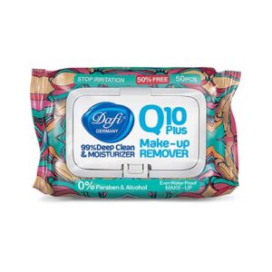 دستمال مرطوب پاک کننده آرایش 27 برگی q10 گل دار درب دار دافی