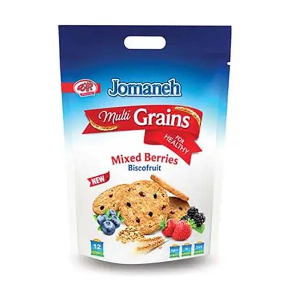بيسکوييت چند غله با تکه هاي ميوه 420گرمي جمانه