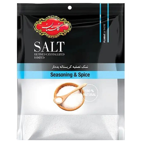 eccbc87e4b5ce2fe28308fd9f2a7baf3 نمک تصفیه کریستاله یددار 500 گرمی گلستان