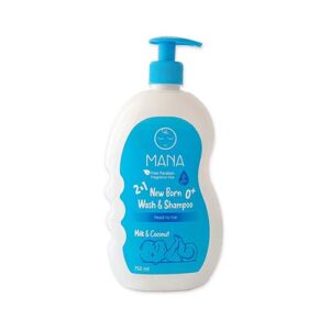شامپو بچه سر و بدن شیر و نارگیل درب پمپی 750ml مانا